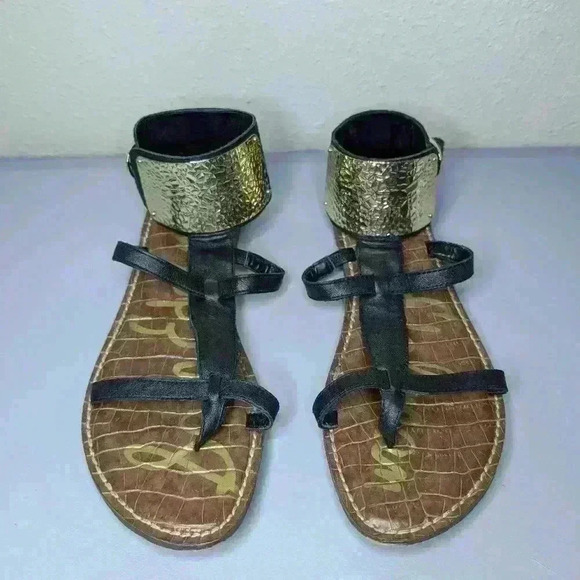 SAM EDELMAN Genette Gladiator Sandal Shoes Size 8.5 black/gold/brown - Picture 1 of 11